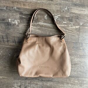 Michael Kors Leighton Satchel Shoulder Bag Gold Chain Camel Pebbled Leather Chic